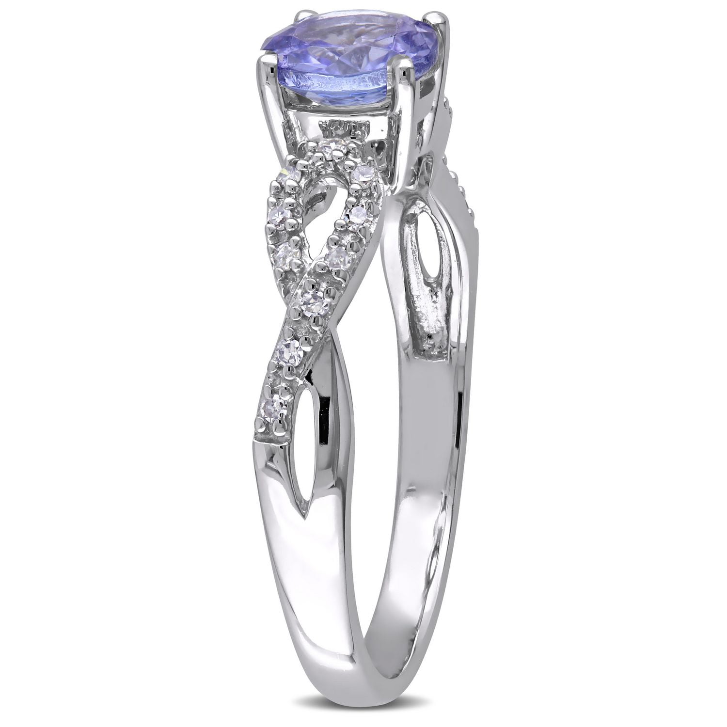 Bague de style superposée Tangelo avec tanzanite 1 ct PBT et diamants 0,10 ct poids total en or blanc 10 k