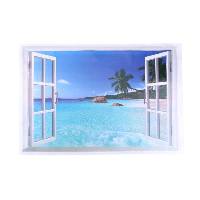 Autocollant de Porte, 3d Vue Chambre Décor Sandbeach Sticker Mur Océan Photo Sticker Mural Fiable et Durable