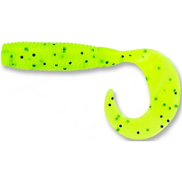 Yamamoto Single Tail Grub, 4", 20pk, Chartreuse w/Large Black Flake
