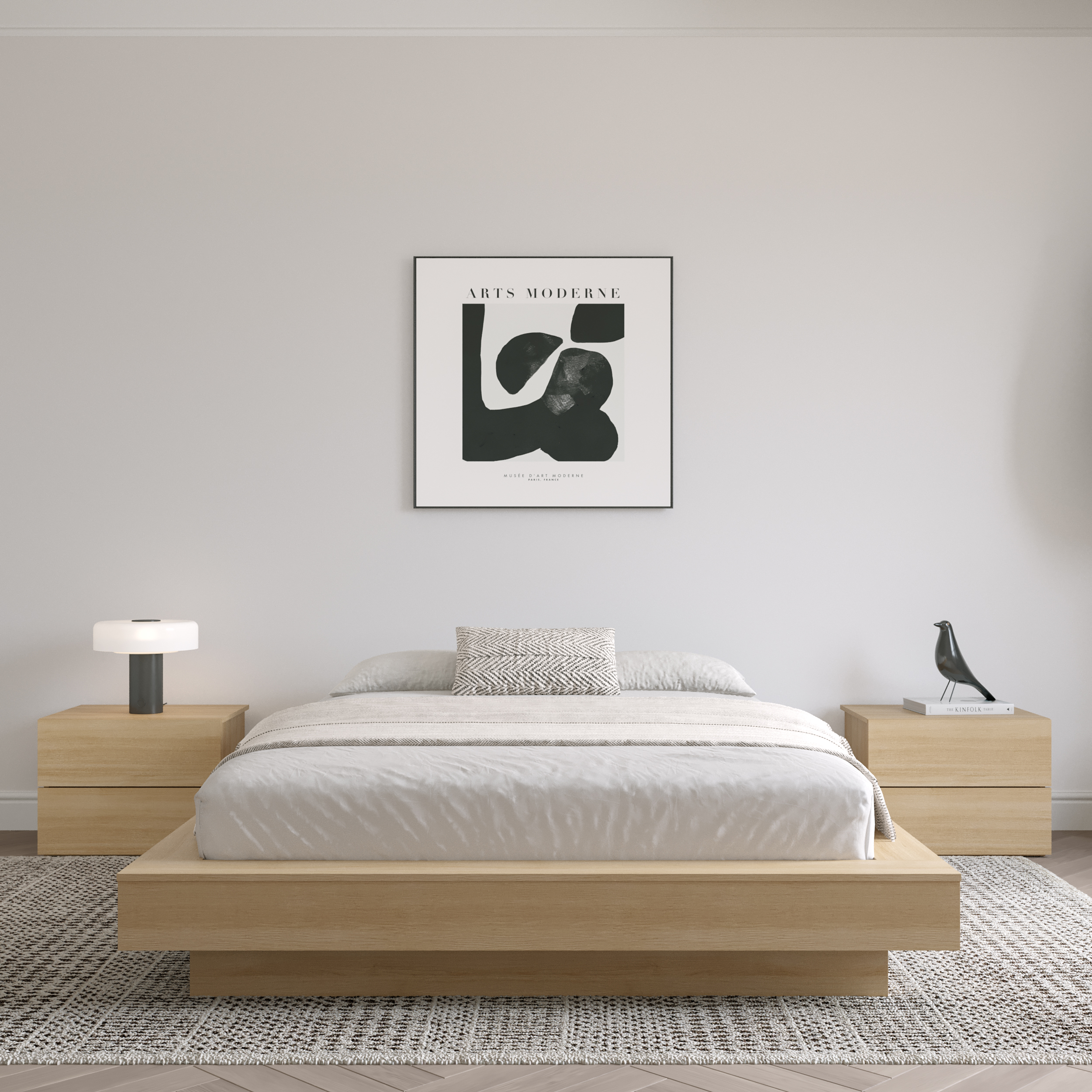 Cadre de lit plateforme Nexera Marconi Queen Size en chêne blond naturel