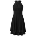 thumbnail image 4 of XDZJLR Womens Dresses formal Solid Halter Neck Button Chiffon Splice A Line Skirt, 4 of 6