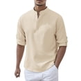 thumbnail image 1 of PMUYBHF T-Shirts Graphiques pour Hommes Mode Décontractée Printemps et Automne Couleur Unie Col à Boutons Manches Longues, 1 of 6