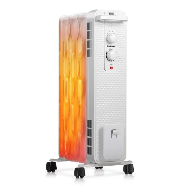Costway 1500W Oil-Filled Heater Portable Radiator Space Heater w/ Adjustable Thermostat White