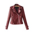 thumbnail image 1 of WEIYLL Womens Fleece Jackets Solid Color Lapel Zipper Long Sleeve Leather Wine Cold Weather Tops Size L, 1 of 4