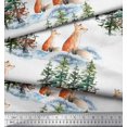 thumbnail image 1 of Soimoi White Rayon Fabric Fox & Pine Tree Decor Fabric Printed Yard 56 Inch Wide, 1 of 1