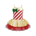 thumbnail image 3 of Hansber Justaucorps Robe Tutu de Danse Patinage Artistique à Rayures Canne de Bonbon pour Filles Fête des Fêtes Costume de Noël Rouge 4, 3 of 7