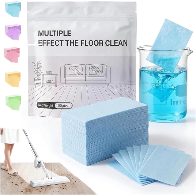 100pcs Multi Surface Effect Floor Clean Tablets All Purpose Natural Wood Floor Cleaner Mopping Tile Cleaning Solution Pet Safe Friendly Non Toxic Robot Vacuum Scented Power Mop Soap (Blue, 100PCS)