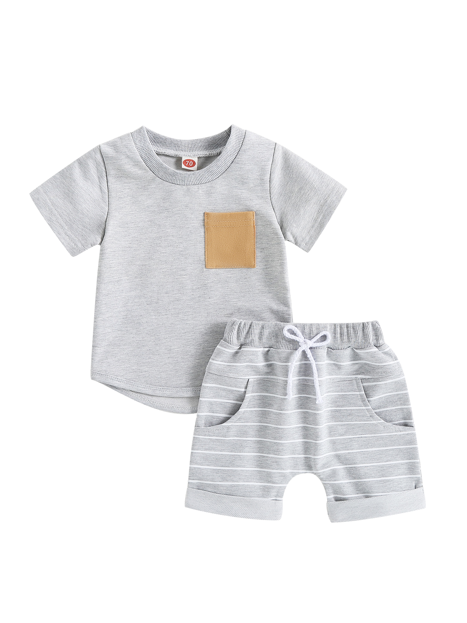 Kmbangi 2Pcs Bébé Garçons Shorts d'Été Ensemble, T-shirt à Manches Courtes Col Rond + Short à Rayures Causale Partie Tenue 0-4Y