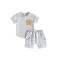 thumbnail image 1 of Kmbangi Ensemble 2 Pcs Shorts d'Été pour Bébés Garçons, T-shirt à Manches Courtes Col Rond + Shorts Rayés Tenue de Fête Décontractée 0-4 Ans, 1 of 9