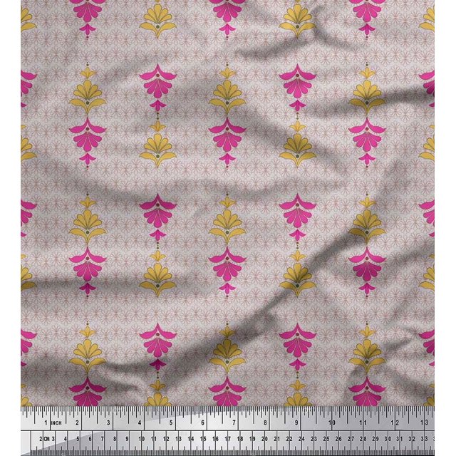 Soimoi Modal Satin Fabric Artistic Floral Ethnic Print Fabric by Yard 42 Inch Wide
