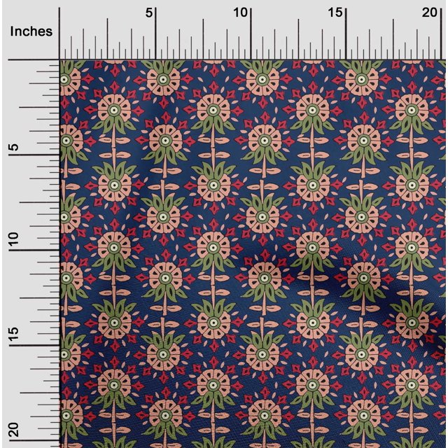 oneOone Polyester Lycra Fabric Leaves & Floral Block Printed Fabric 1 Yard 56 Inch Wide