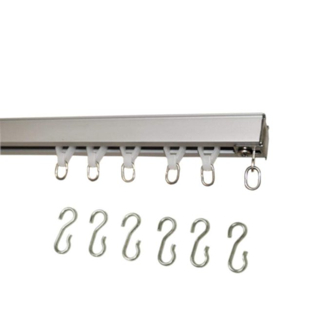 Curtain Rod Connection 153001-SIL2 Ceiling Curtain Track Set with Wheeled Carriers, Hooks and Pinch Clips (11' in 2 Sections-Silver)