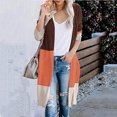 thumbnail image 1 of Womens Cardigans Ladies Paneled Contrast Striped Pocket Cardigan Long Jacket on Clearance, 1 of 7