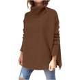 thumbnail image 1 of Women Fashion Casual Solid Color Split fork Knitted Sweater Long Sleeve Turtleneck Tops, 1 of 1