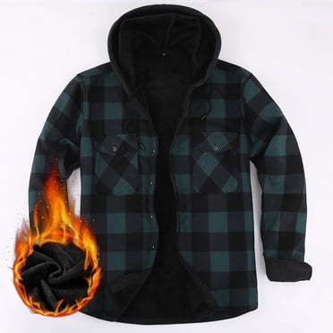 cllios Men's Sherpa Lined Flannel Shirt Jackets Clearance Sales,Winter Thick Warm Coat Drawstring Long Sleeve Plaid Hooded Jacket Casual Snap Front Fleece Jacket