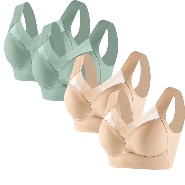 Timegard 4pc Bras for Women Wireless Comfy Breathable Full Coverage High Support Back Smoothing Everyday Bra