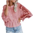 thumbnail image 2 of Weiqiqre Hauts pour Femmes Tendance Manches Courtes Col Rond Dentelle Blouse Transparente à Imprimé Floral 3D Hauts, 2 of 8