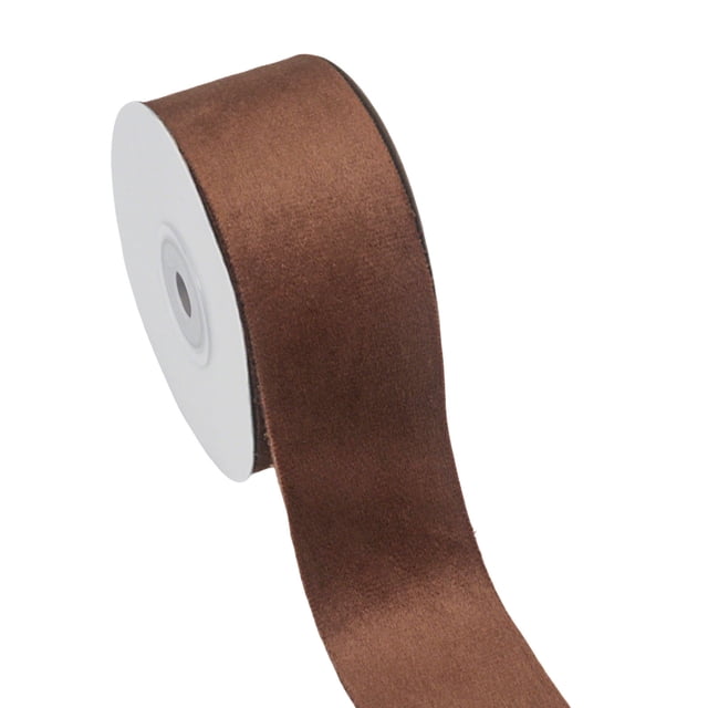 Velvet Ribbon for Gift Wrapping 1.6In Velvet Ribbon Flocking Ribbon Velvet Jewelry Diy Ribbon Accessories Ribbon 5 Wired Velvet Ribbon. A roll of brown velvet ribbon with a smooth, luxurious texture, measuring 1.6 inches in width. The ribbon is displayed partially unrolled, showcasing its soft and elegant finish. Ideal for gift wrapping, crafting bows, decorating wreaths, and enhancing Christmas or wedding decorations. The ribbon is wired for easy shaping and manipulation, making it suitable for various DIY projects and holiday decor.