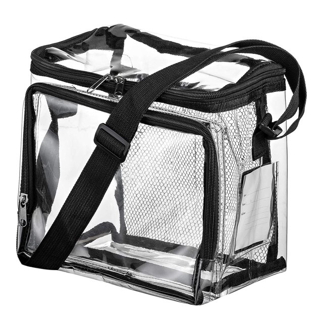 MOPOOR Clear Lunch Bag -Clear Lunch Bag for Work Double-Deck Reusable Lunch Bag with Adjustable Strap, Front Pocket and Top Compartment for Picnic, Beach, Work, School