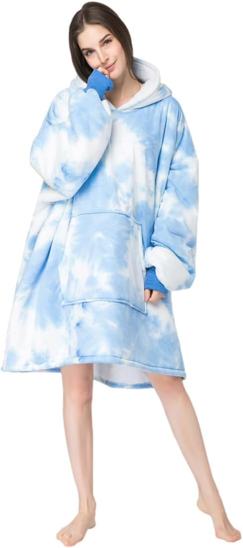 Oversized Wearable Pajamas With Big Pockets,Soft Plush Sweatshirt Hooded Popular Tops One Size Fits