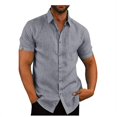 thumbnail image 1 of MesaSe Mens Lin Manches Courtes Été Solides Chemises Décontracté Robe en Vrac Soft Tops Tee Blue M, 1 of 7