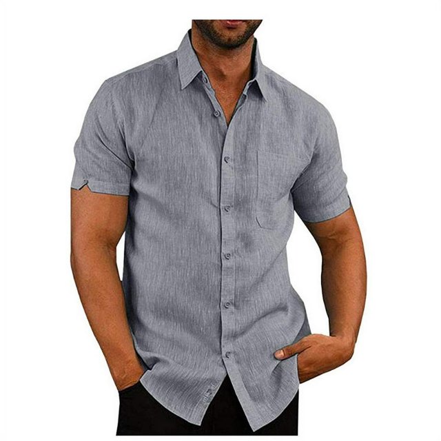 MesaSe Mens Lin Manches Courtes Été Solides Chemises Décontracté Robe en Vrac Soft Tops Tee Blue M