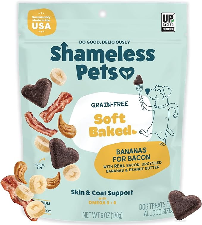 Shameless Pets Bananas for Bacon Soft-Baked Dog Treats, 6 oz – Bacon, Banana & Peanut Butter Flavor, Grain-Free Soft Dog Biscuits