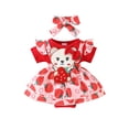 thumbnail image 1 of GPOECD Girls Short Sleeve Ribbed Cartoon Strawberry Romper Bodysuits Dress Headbands Set Short Sleeve Rompers for Children Red-m,12-18 Months, 1 of 6