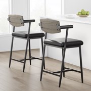 Bar Stools Set of 2 with Arms, 26" Counter Height Barstools Set with Back & Footrest, 2-Piece Modern Bar Stools Set with Heavy Duty Frame, Wide Seat for Counter Bar, Kitchen Island