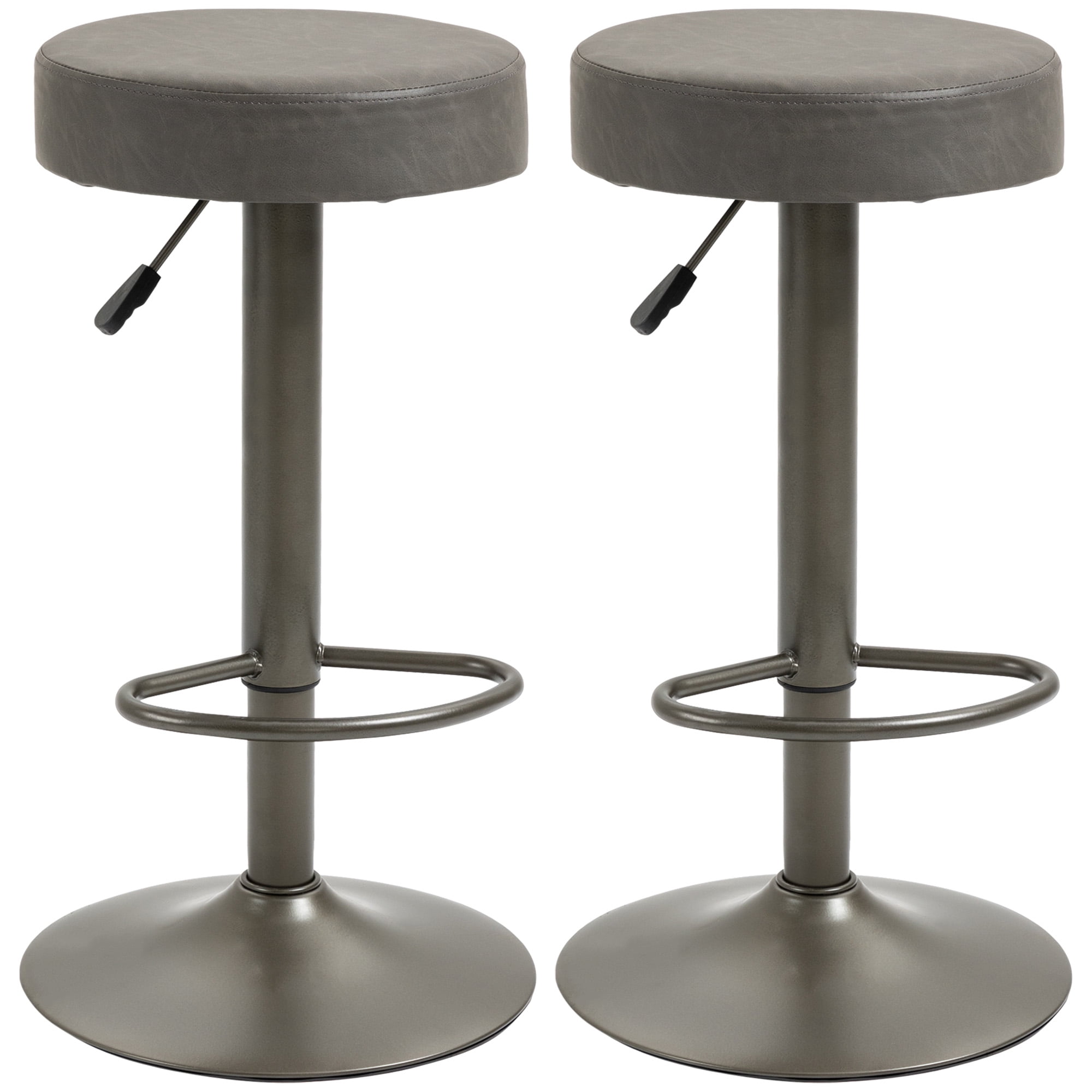 HOMCOM Modern Adjustable Bar Stools Set of 2, Swivel Barstools, Dark Grey