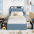 thumbnail image 4 of BeesClover Twin Upholstered Platform Bed with 2 Storage Drawers, Bookcase-Style Headboard, Quiet Operation, Tool-Free Setup, 4 of 8