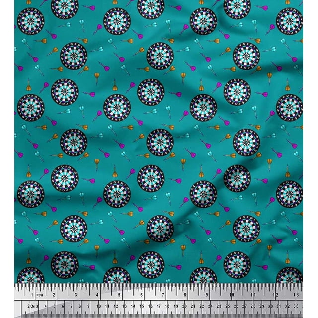 Soimoi Polyester Crepe Fabric Dart Board Sports Print Fabric by The Yard 52 Inch Wide