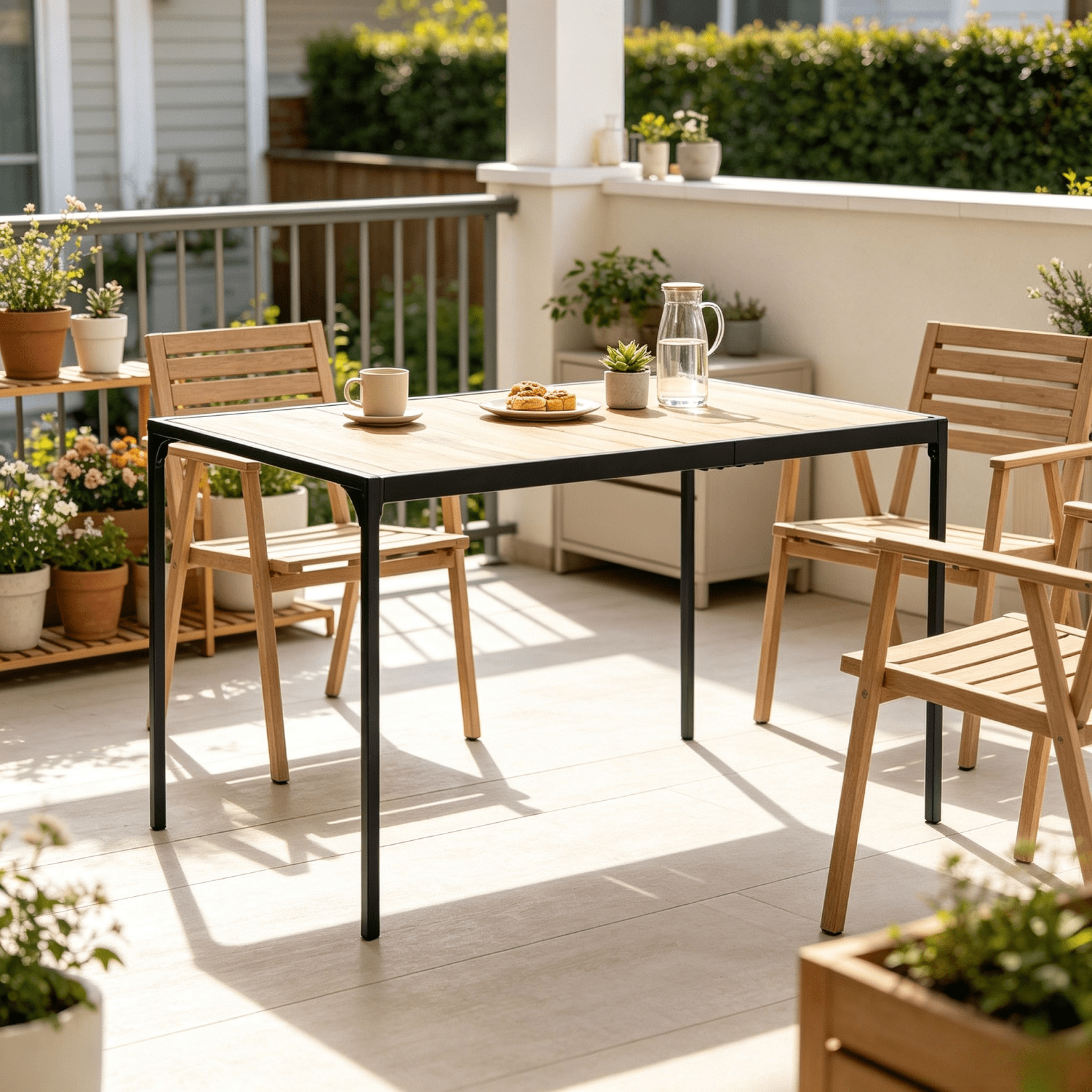 Homy Casa Dining Table for 4, 47.2" Rectangular Kitchen Table with Natural Wood-Grain Top and Black Metal Legs