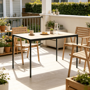 Homy Casa Dining Table for 4, 47.2" Rectangular Kitchen Table with Natural Wood-Grain Top and Black Metal Legs