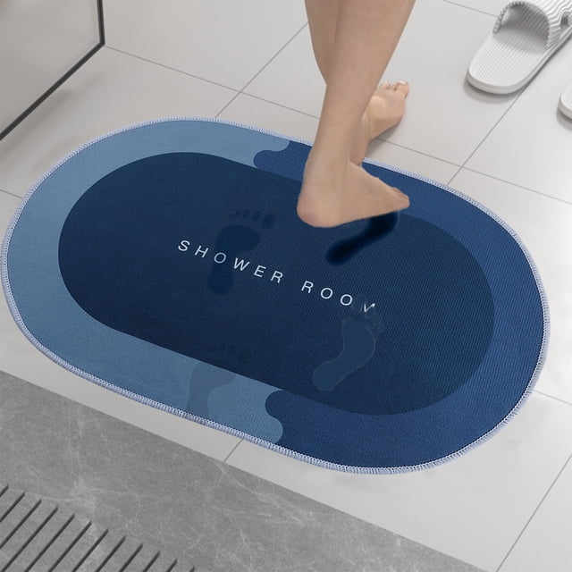 EDHITNR Super Absorbent Bath Rug Non Slip Silicone Backing Bathroom Floor Mat, Low Pile Polyester Shower Rug for Bathtub Washable Quick Dry Bath Mat for In Front of Shower Room, Blue
