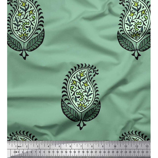 Soimoi Poly Georgette Fabric Leaves & Paisley Block Decor Fabric Printed Yard 52 Inch Wide