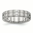 thumbnail image 1 of Stainless Steel Brushed and Polished Grooved/Ridged Edge CZ Ring 10.5 Size, 1 of 6
