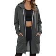 thumbnail image 1 of Sweat à Fermeture à Glissière Femme Automne Uni Longueur Prolongée Chandail à Capuchon à Fermeture à Glissière avec Poche Léger Coupe Décontractée Veste à Capuche Chandail Ras du Cou Femmes GY2 m, 1 of 4