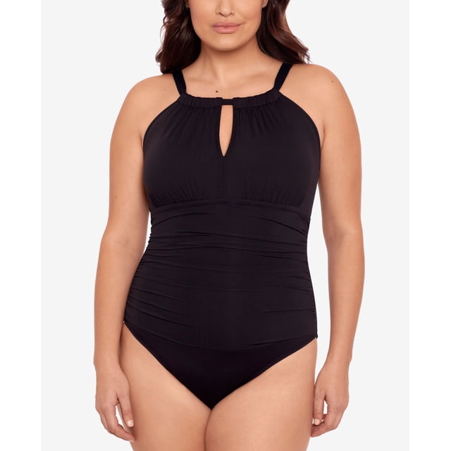 Lauren Ralph Lauren Plus Size Stretch High-Neck One-Piece Swimsuit, Black, 18W