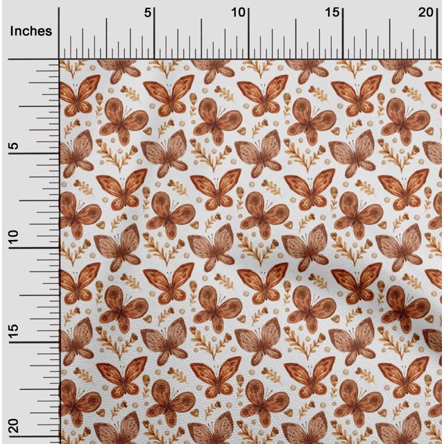 oneOone Cotton Poplin Rust Brown Fabric Insect & Floral Feather Fabric For Sewing Printed Craft Fabric By The Yard 56 Inch Wide