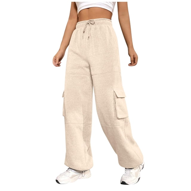 Timegard Sweatpants for Women Elastic High Waisted Comfy Cargo Pants Workout Running Pants with Pockets