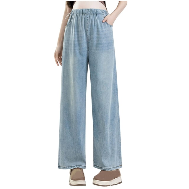 Jean à Jambe Droite pour Femmes, Cordon de Serrage Latéral, Poche, Court, Décontracté, Maternité