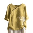 thumbnail image 1 of CHUANK Hauts pour Femmes en Solde à Moins de 10$ Hauts Décontractés Printemps Été Manches Longues en Coton Lin Imprimé Graphique Pissenlit Col Rond Blouses Vintage Grande Taille, 1 of 6