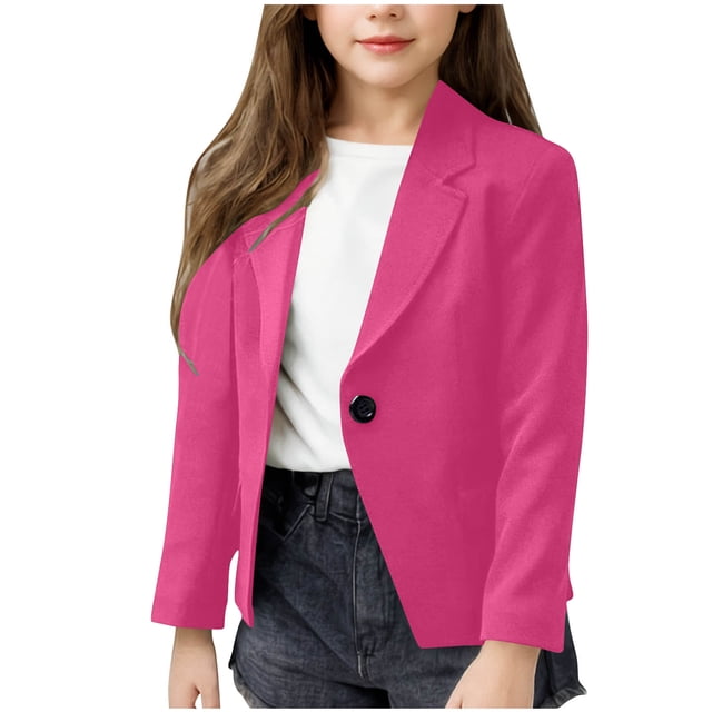 Veste Blazer pour Filles à Manches Longues, Col Rabattu, Couleur Unie, Formelle et Décontractée, Manteau d'Extérieur pour Jeunes Enfants, Automne Hiver, Garde-Robe