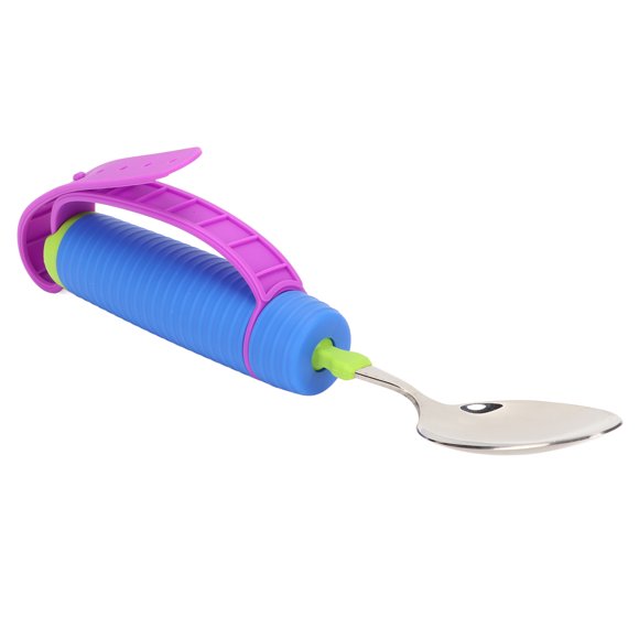 Cuillère de Table, Cuillère d'Aide à l'Alimentation pour Aînés Sécuritaire Tête à Rotation Flexible à 360° Partie avant en Acier Inoxydable Manche Ouvrable Légère pour la Maison