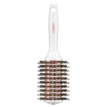 Brosse Ronde Ventilée en Poils de Sanglier Double Céramique Conair, Brosse de Brushing pour Volume, Brillance et Démêlage, Blanc/Or Rose, 1 unité