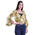 thumbnail image 3 of Moomaya Haut Court Imprimé pour Femmes Style Enveloppant Manches Longues à Volants Blouse d'Été Décontractée, 3 of 5