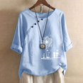 thumbnail image 2 of CHUANK Hauts pour Femmes en Liquidation à Moins de 10$ Hauts pour Femmes Décontractés Printemps Été Manches Longues Coton Lin Imprimé Graphique Pissenlit Col Rond Blouses Vintage Grande Taille, 2 of 6