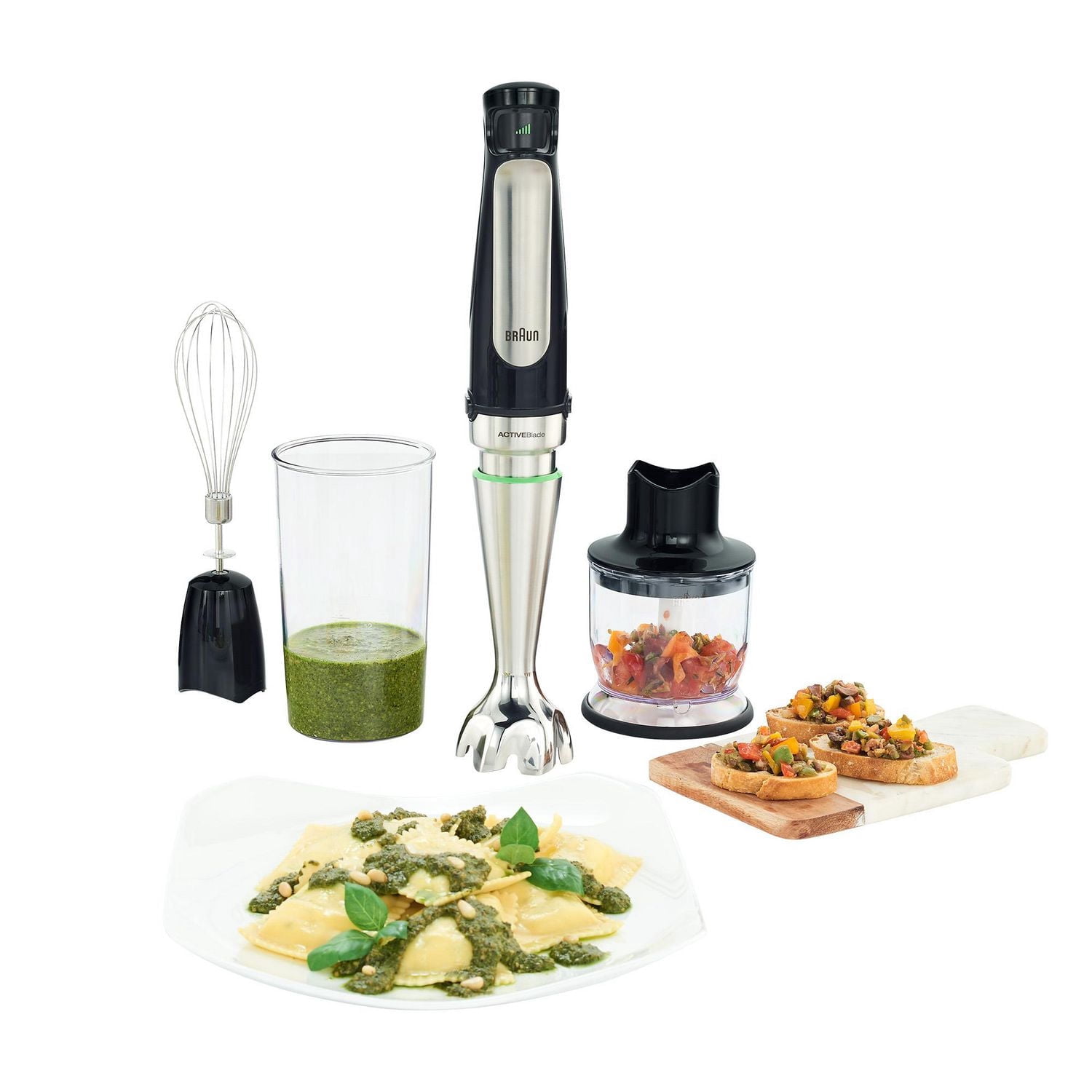 Braun MultiQuick Immersion Hand Blender + 1.5-Cup Food Processor, Whisk, Beaker, MQ7025