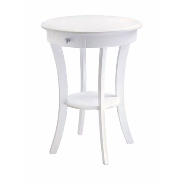 Winsome Table d'Appoint Sasha avec Dessus Rond en Bois Massif de 20 Pouces de Diamètre, Fini Blanc, Pattes Courbées Supportant une Tablette Ronde Inférieure de 11,8 Pouces de Diamètre, et un Petit Tiroir de Rangement, en Bois Massif et composite, Convient à la Déco de Salon.